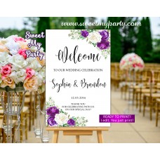 Purple white Wedding Welcome Sign,Lilac Wedding Welcome sign,(164 w)